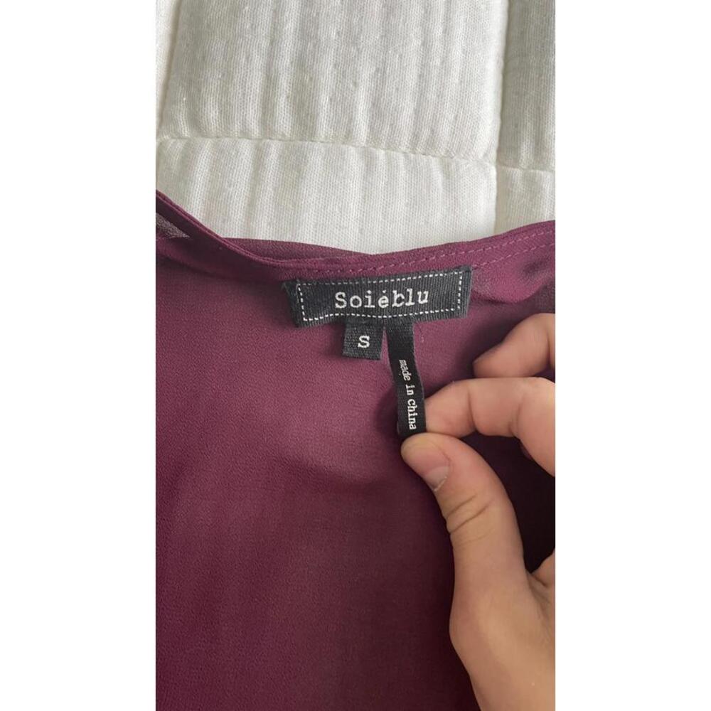 Soieblu - Long Sleeve Burgundy Maxi Dress with Embroidered Sheer Sleeves, size S - Picture 9 of 9